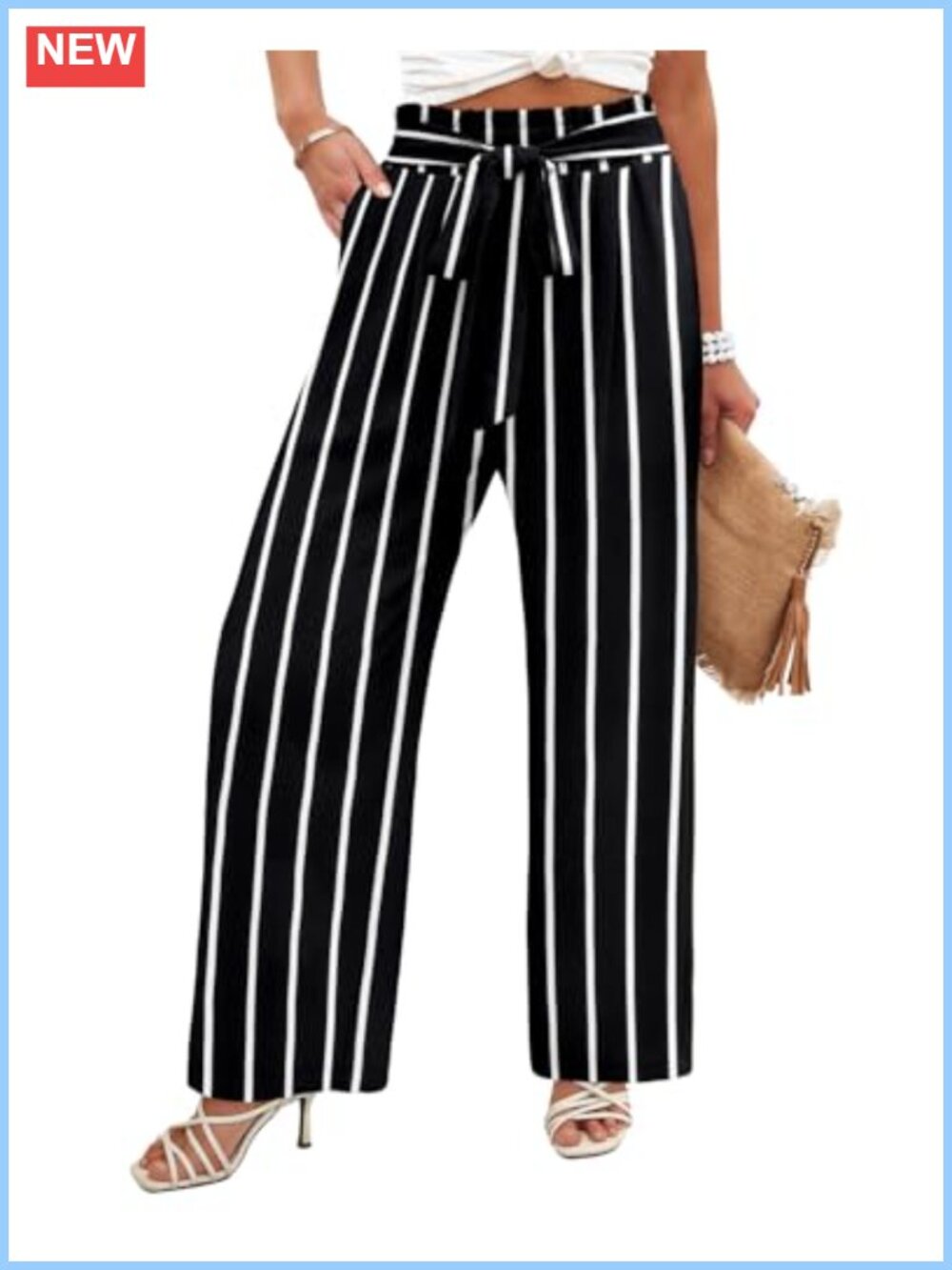 Wide Leg High Waist Pull On Flowy Trousers with Pockets